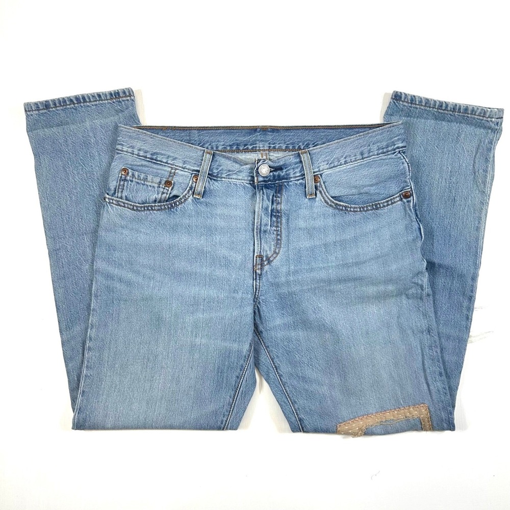 Levis 501 CT Customized Tapered Light Wash Distressed Patchwork Jeans Mens 31